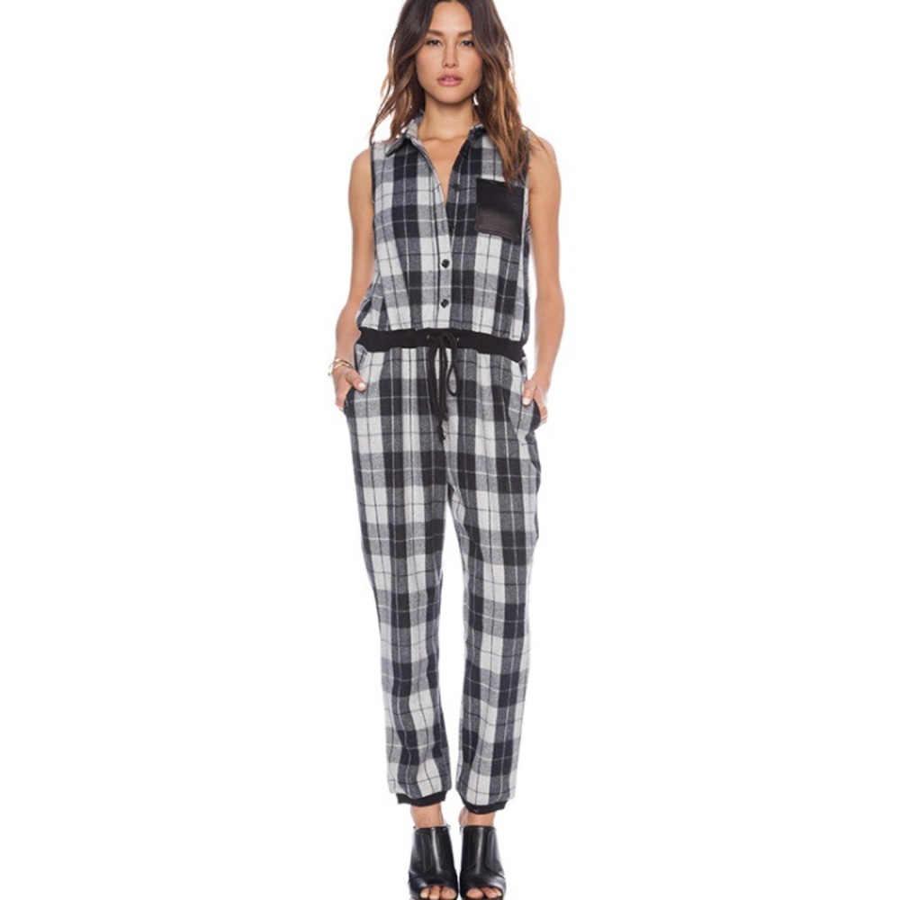 Nightwalker Plaid Wool Jumpsuit Black & White
